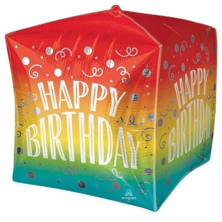 A beautiful cube-shaped "Happy Birthday" balloon